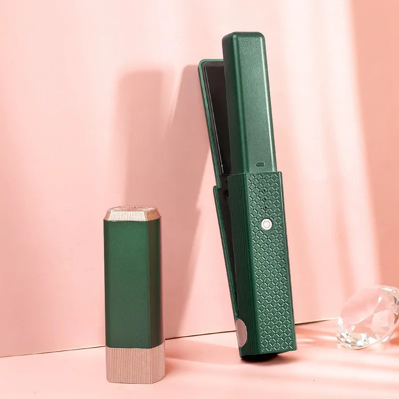 "Portable Cordless Hair Straightener & Curler - Mini Ceramic Flat Iron with 3 Temperature Settings for Travel"