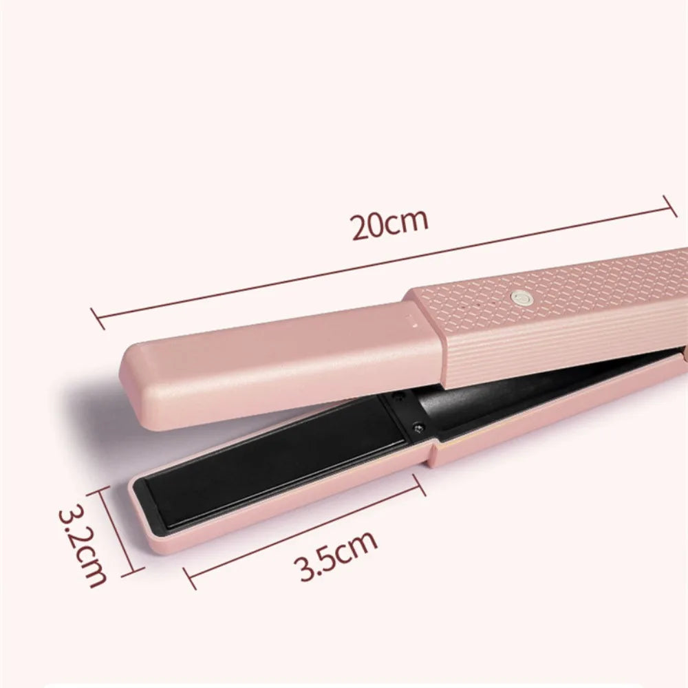 "Portable Cordless Hair Straightener & Curler - Mini Ceramic Flat Iron with 3 Temperature Settings for Travel"
